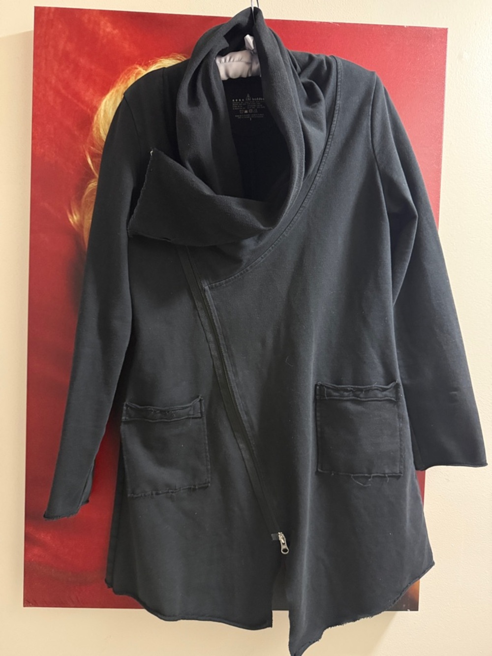 neon buddha Black Asymmetrical Cowl Zip Sweater Coat